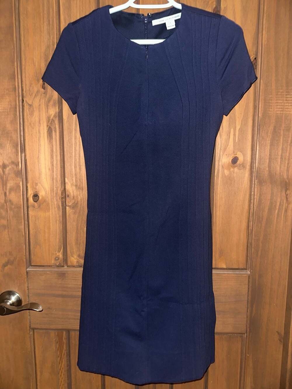 Diane von Furstenberg Navy Blue Crew Neck Mini Dress With Ribbed Accents Size 2